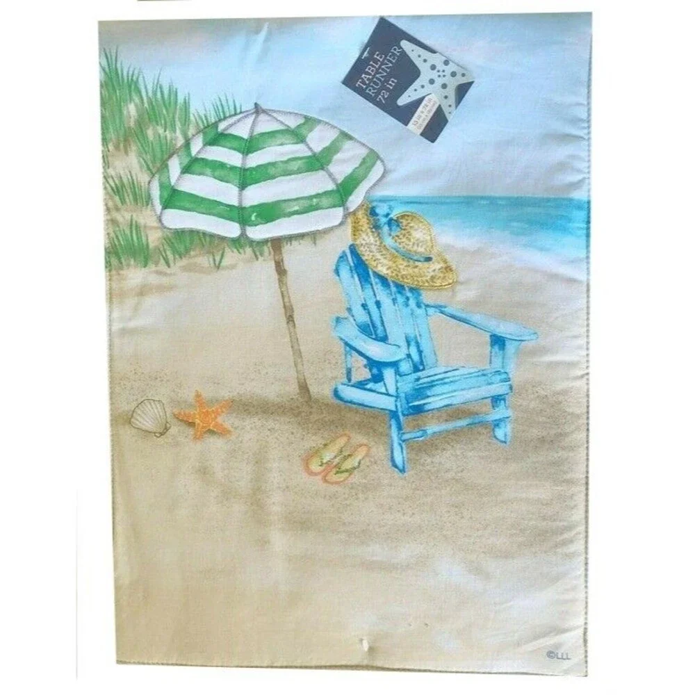 Beach Chair Umbrella Quilted Table Runner Beach Summer House Nautical 13x72